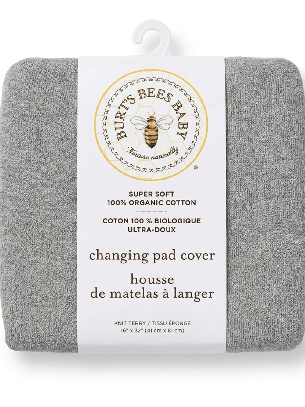 Burt's Bees Baby Gray Organic Cotton Changing Pad Cover New